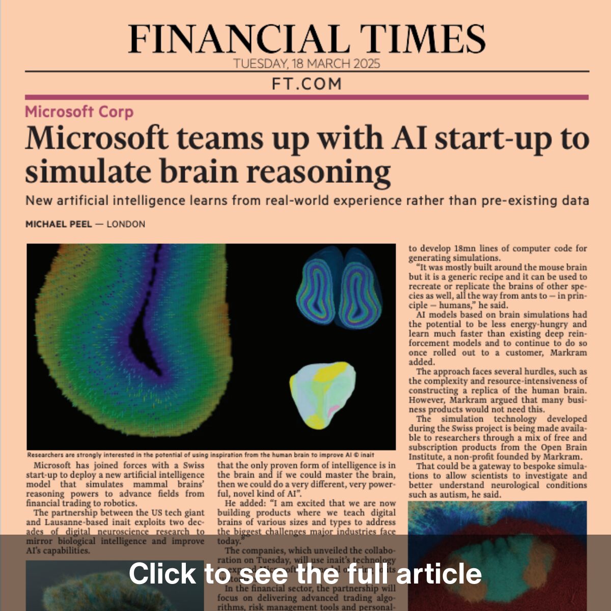 Swiss Artificial Intelligence inait AI FInancial Times Article